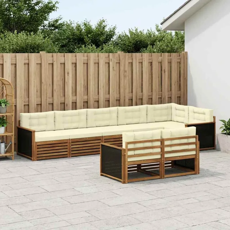 Lauko sofos komplektas su pagalve 8 pcs Natūralus ir grietinėlė