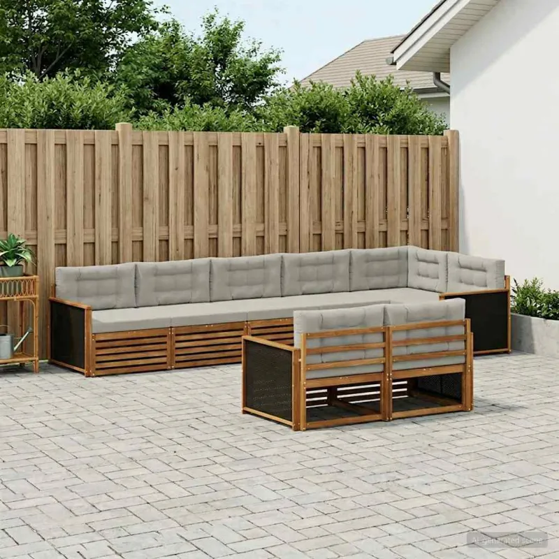 Lauko sofos komplektas 8 pcs Natūrali ir šviesiai pilka