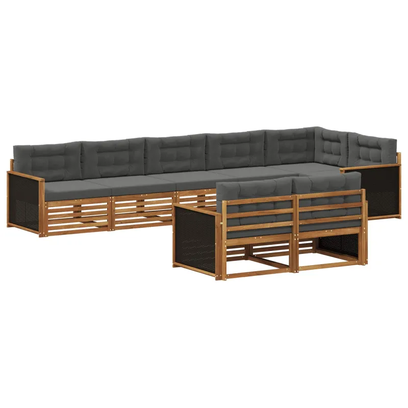 Lauko sofos komplektas su pagalve 8 pcs Natūralus ir antracitas