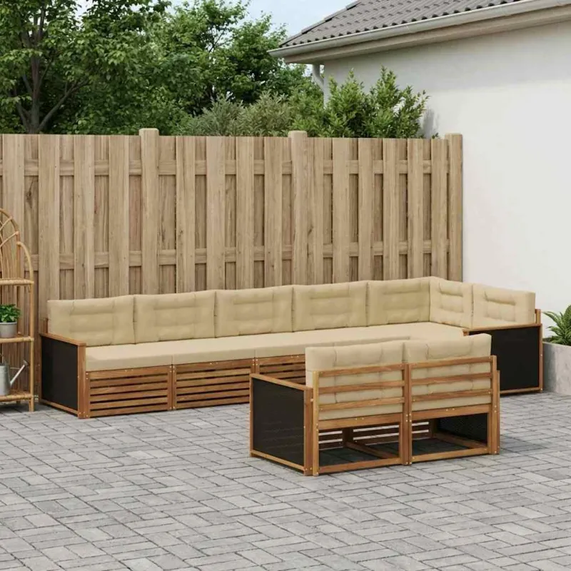 Lauko sofos komplektas su pagalve 8 pcs Natūralus ir bežinis