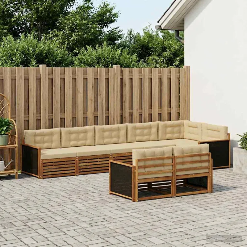 Lauko sofos komplektas su pagalve 8 pcs Natūralus ir bežinis