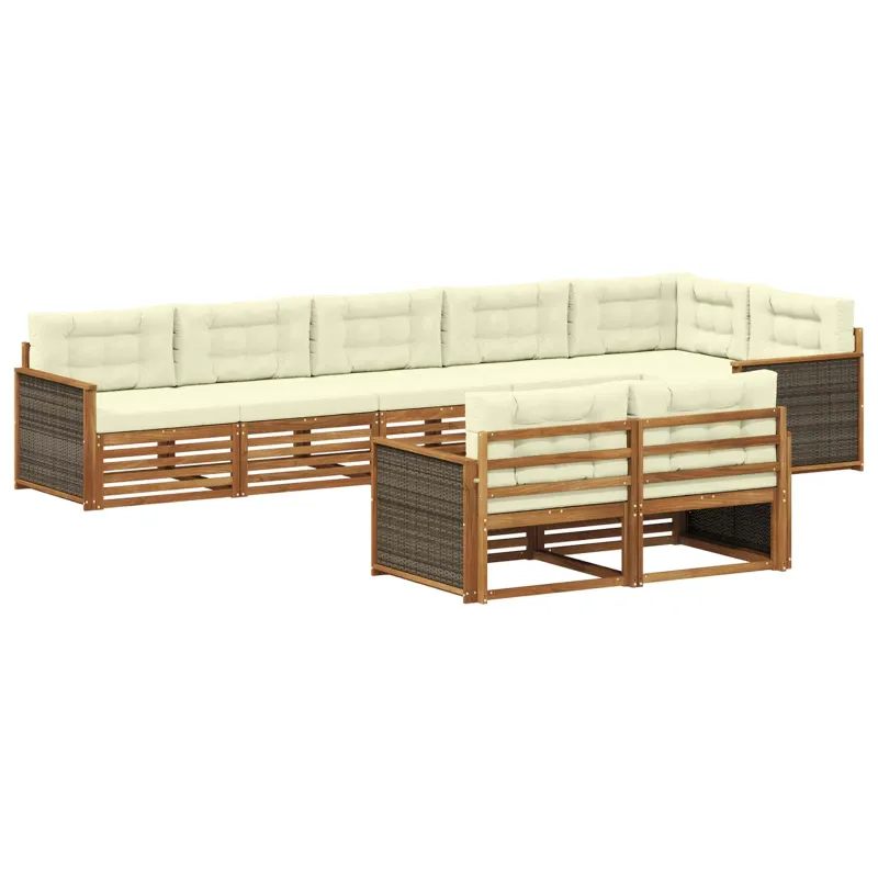 Lauko sofos komplektas su pagalve 8 pcs Natūralus ir grietinėlė