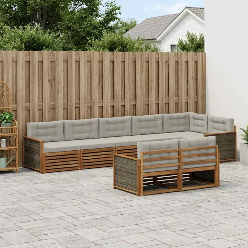 Lauko sofos komplektas 8 pcs Natūrali ir šviesiai pilka