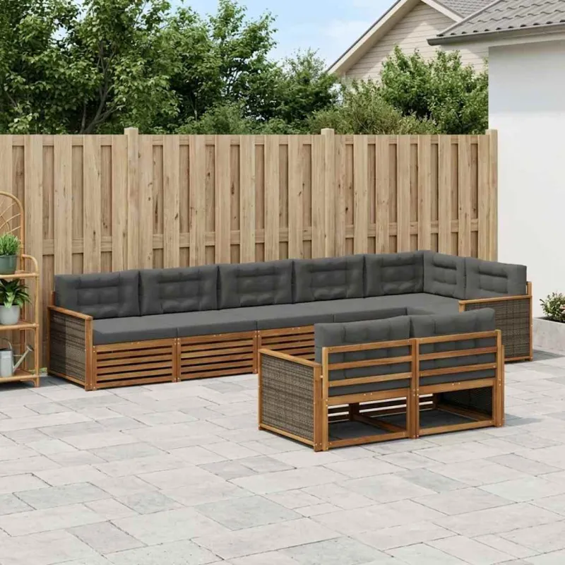 Lauko sofos komplektas su pagalve 8 pcs Natūralus ir antracitas