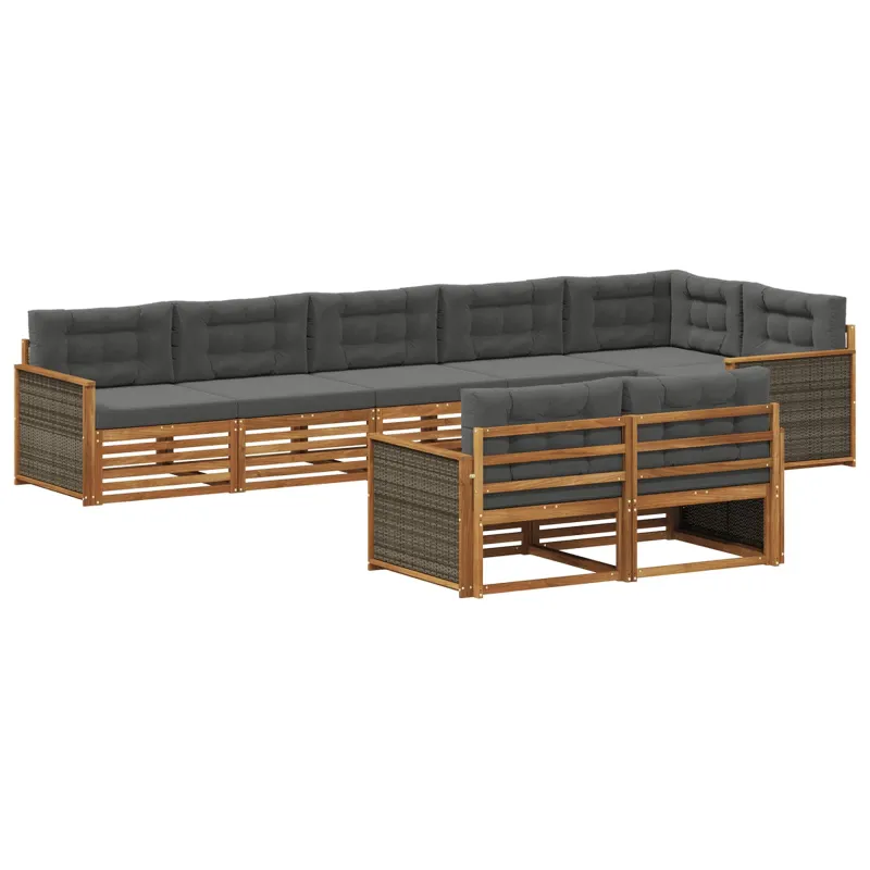 Lauko sofos komplektas su pagalve 8 pcs Natūralus ir antracitas