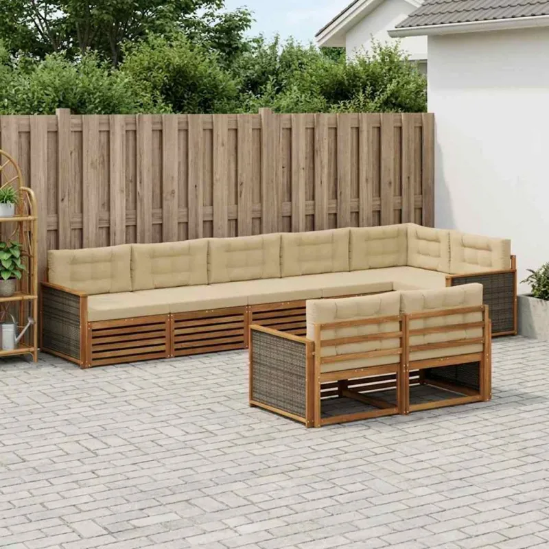 Lauko sofos komplektas su pagalve 8 pcs Natūralus ir bežinis
