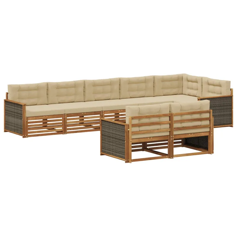 Lauko sofos komplektas su pagalve 8 pcs Natūralus ir bežinis