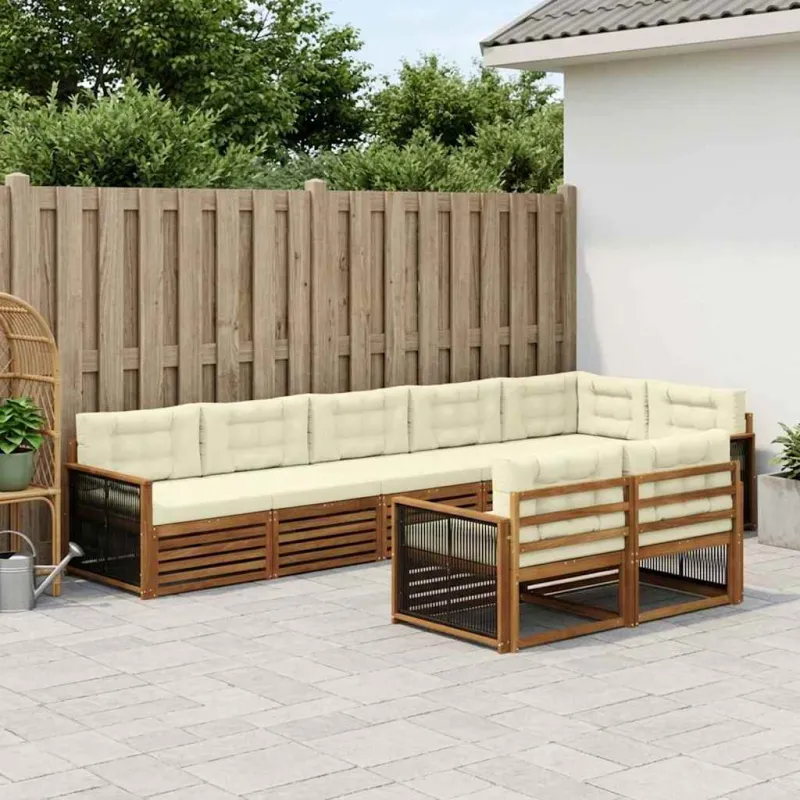 Lauko sofos komplektas su pagalve 8 pcs Natūralus ir grietinėlė