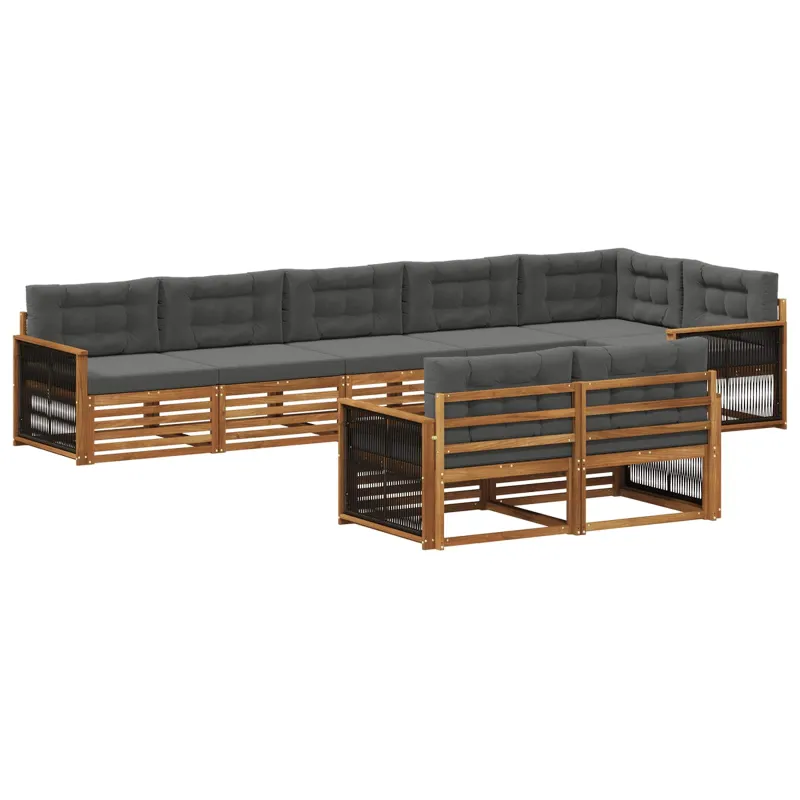 Lauko sofos komplektas su pagalve 8 pcs Natūralus ir antracitas