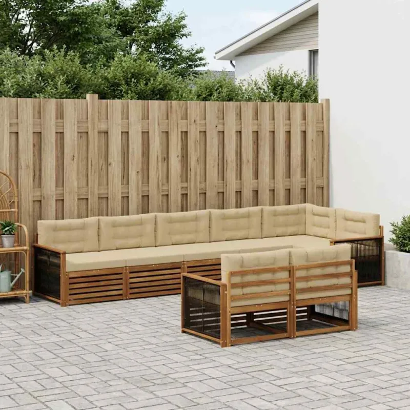 Lauko sofos komplektas su pagalve 8 pcs Natūralus ir bežinis