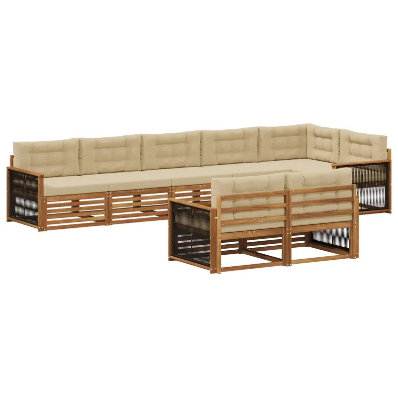 Lauko sofos komplektas su pagalve 8 pcs Natūralus ir bežinis