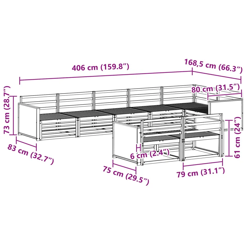 Lauko sofos komplektas 8 pcs Natūrali