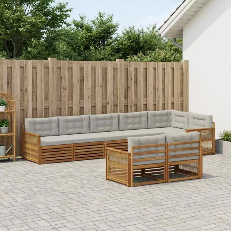 Lauko sofos komplektas 8 pcs Natūrali ir šviesiai pilka