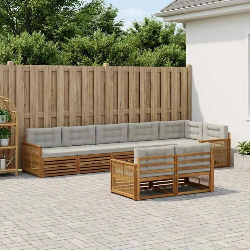 Lauko sofos komplektas 8 pcs Natūrali ir šviesiai pilka