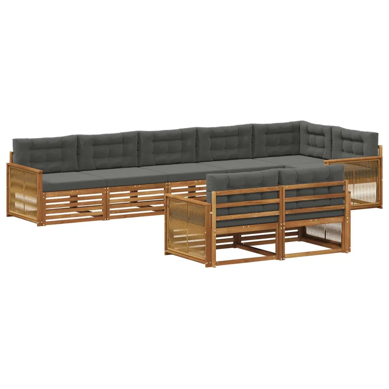 Lauko sofos komplektas su pagalve 8 pcs Natūralus ir antracitas