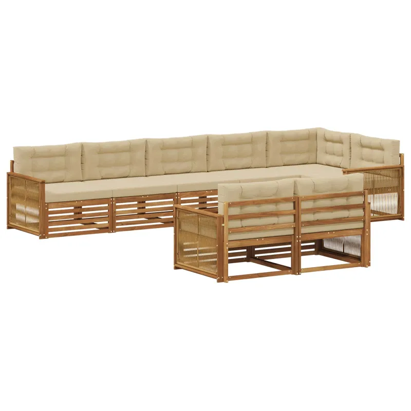 Lauko sofos komplektas su pagalve 8 pcs Natūralus ir bežinis