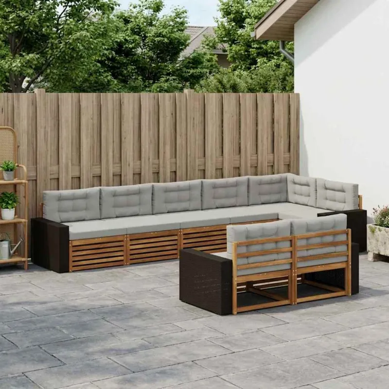 Lauko sofos komplektas 8 pcs Natūrali ir šviesiai pilka