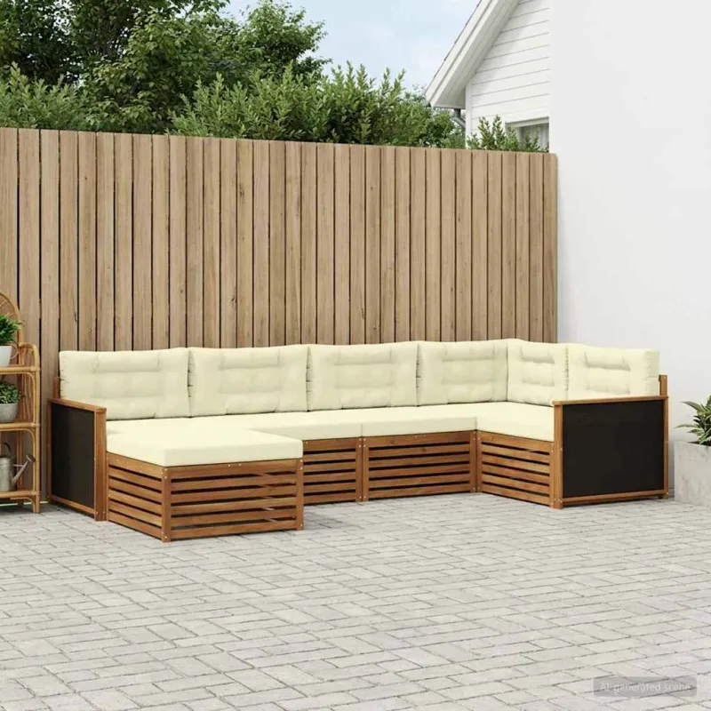 Lauko sofos komplektas su pagalve 6 pcs Natūralus ir grietinėlė
