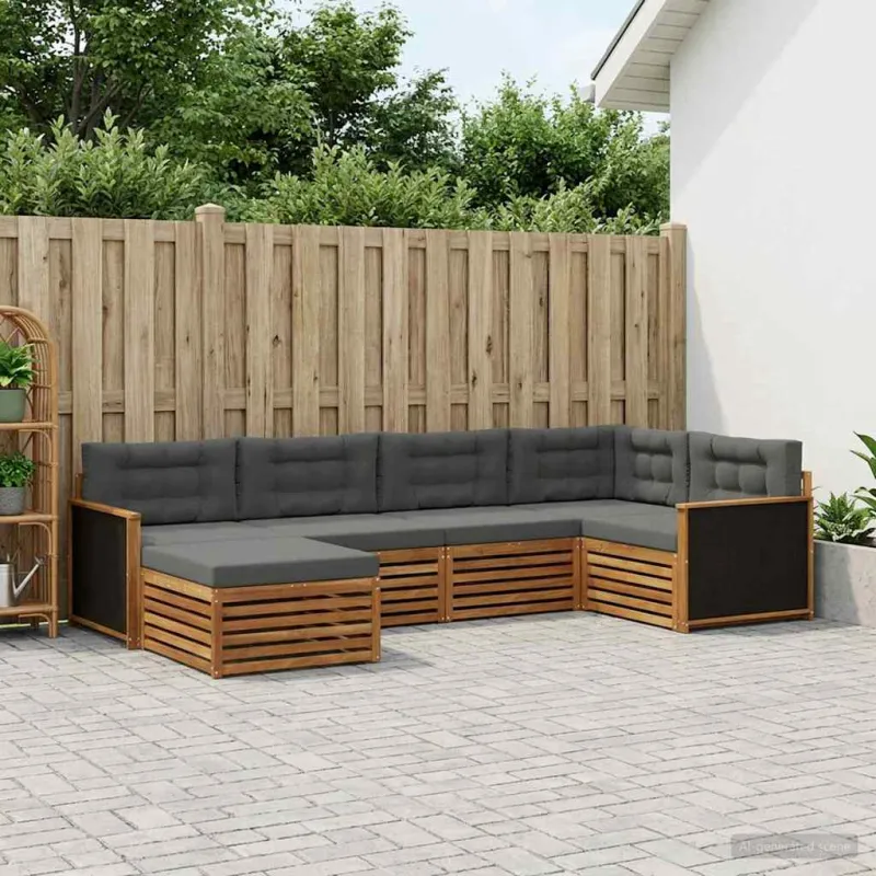 Lauko sofos komplektas su pagalve 6 pcs Natūralus ir antracitas
