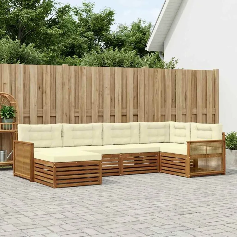 Lauko sofos komplektas su pagalve 6 pcs Natūralus ir grietinėlė