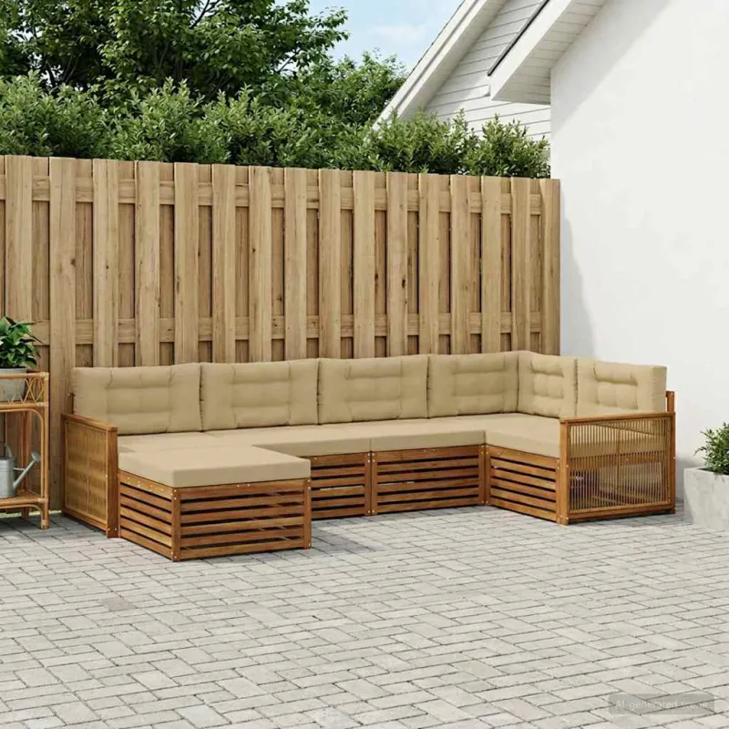 Lauko sofos komplektas su pagalve 6 pcs Natūralus ir bežinis