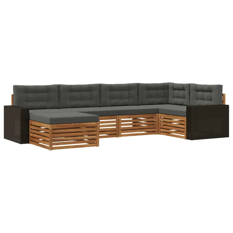 Lauko sofos komplektas su pagalve 6 pcs Natūralus ir antracitas