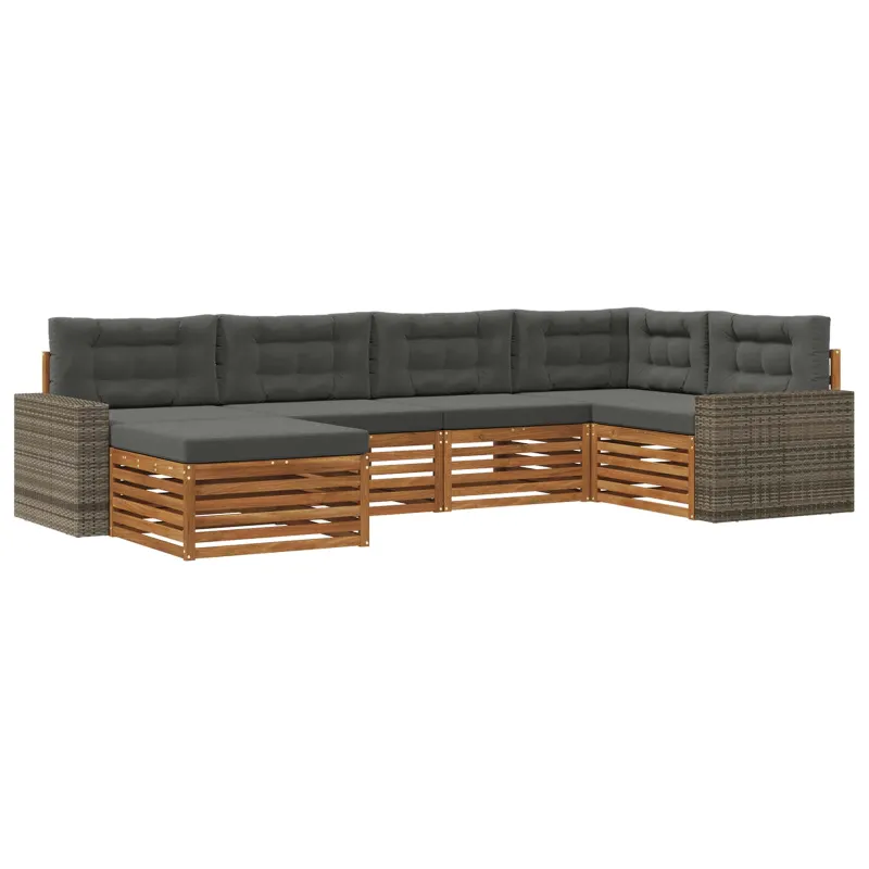 Lauko sofos komplektas su pagalve 6 pcs Natūralus ir antracitas