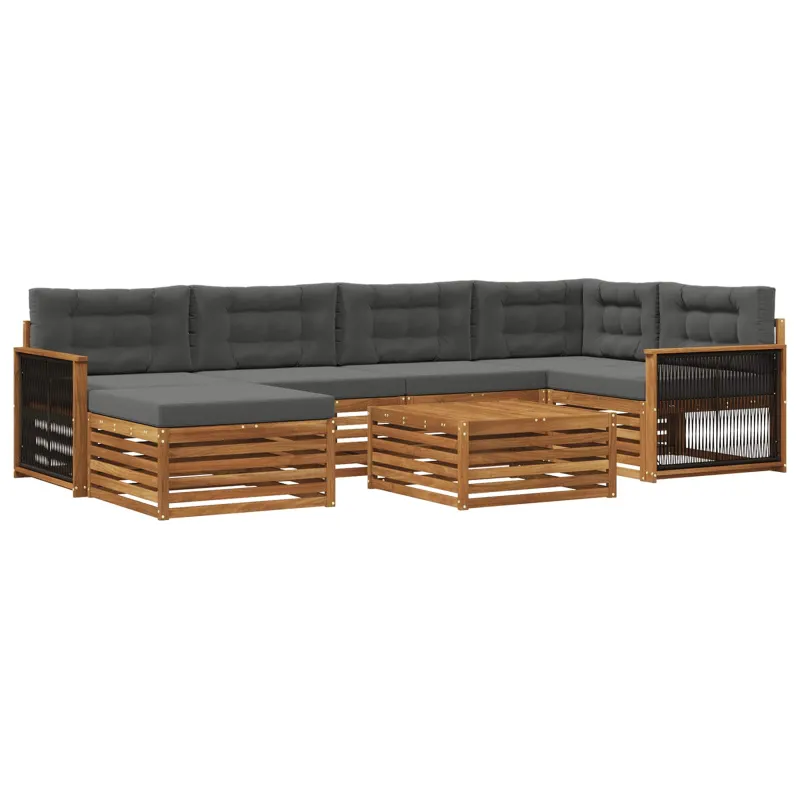 Lauko sofos komplektas su pagalve 7 pcs Natūralus ir antracitas