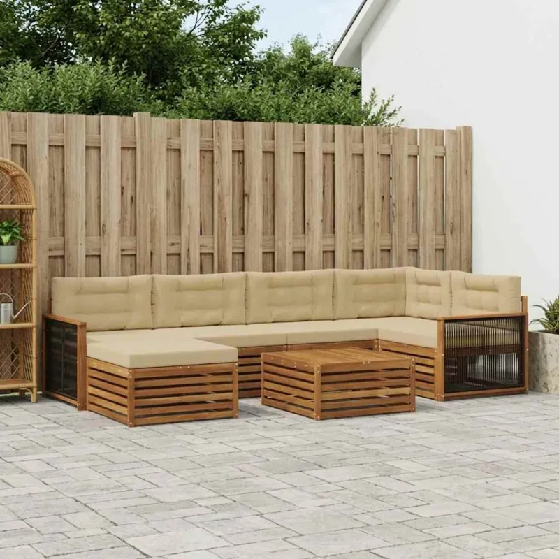 Lauko sofos komplektas su pagalve 7 pcs Natūralus ir bežinis