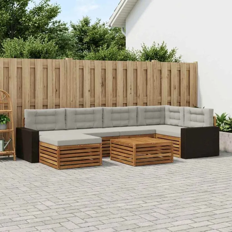 Lauko sofos komplektas 7 pcs Natūrali ir šviesiai pilka