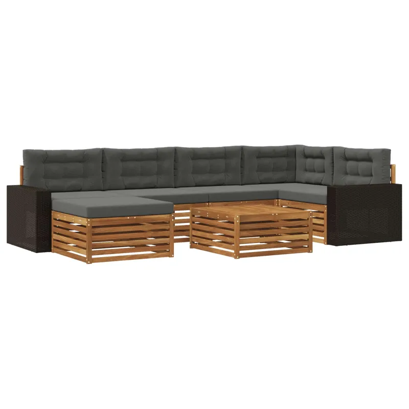 Lauko sofos komplektas su pagalve 7 pcs Natūralus ir antracitas