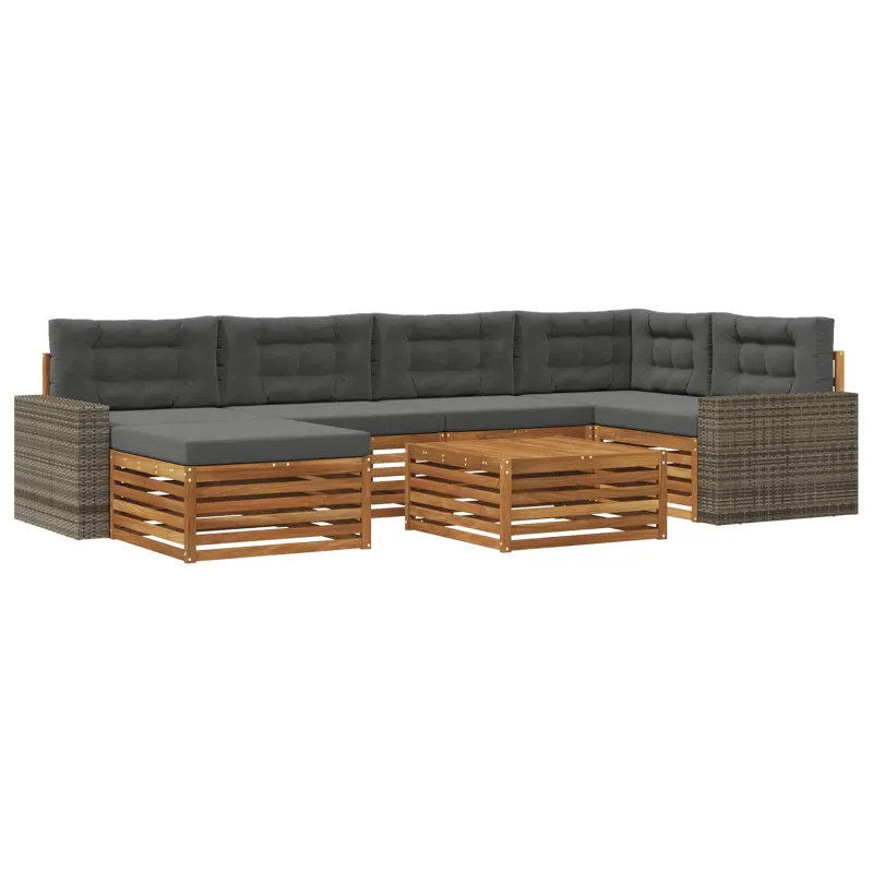 Lauko sofos komplektas su pagalve 7 pcs Natūralus ir antracitas