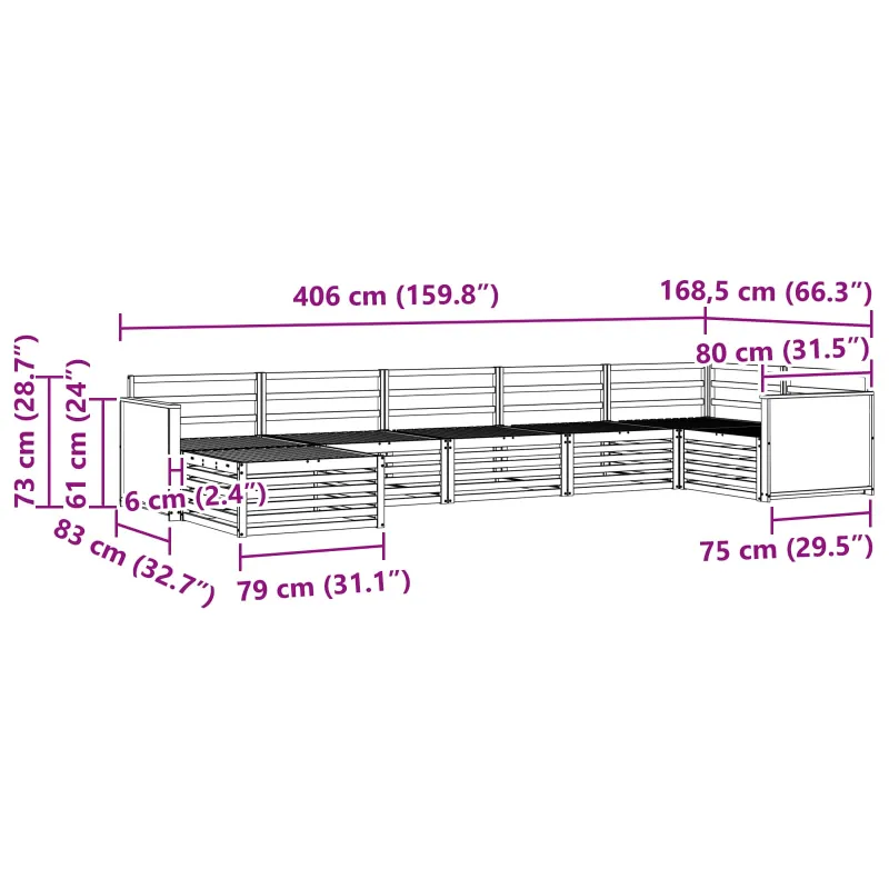 Lauko sofos komplektas 7 pcs Natūrali