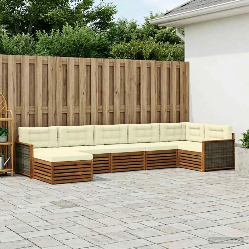 Lauko sofos komplektas su pagalve 7 pcs Natūralus ir grietinėlė