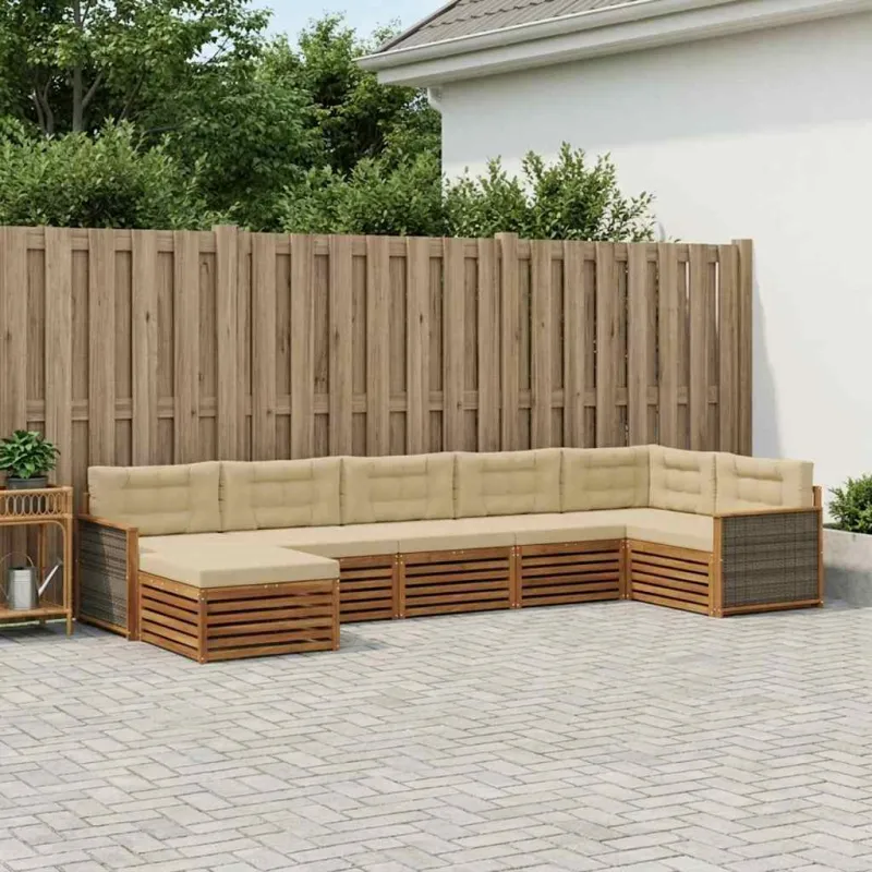 Lauko sofos komplektas su pagalve 7 pcs Natūralus ir bežinis