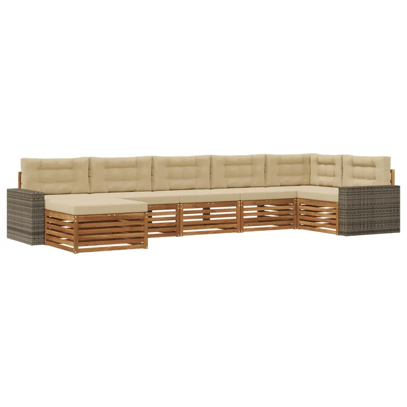 Lauko sofos komplektas su pagalve 7 pcs Natūralus ir bežinis