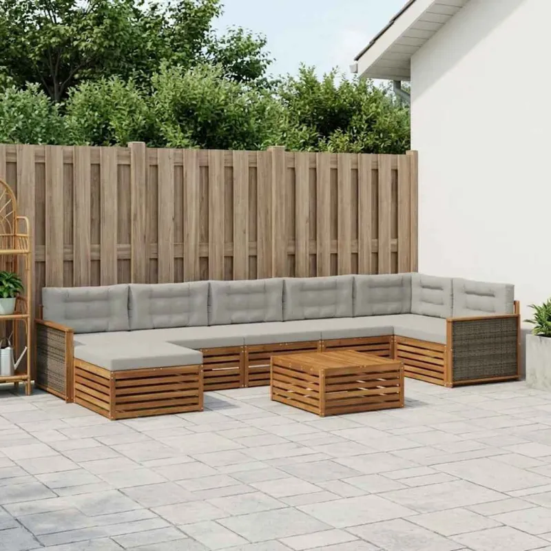 Lauko sofos komplektas 8 pcs Natūrali ir šviesiai pilka