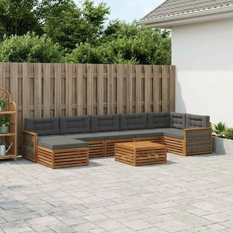 Lauko sofos komplektas su pagalve 8 pcs Natūralus ir antracitas