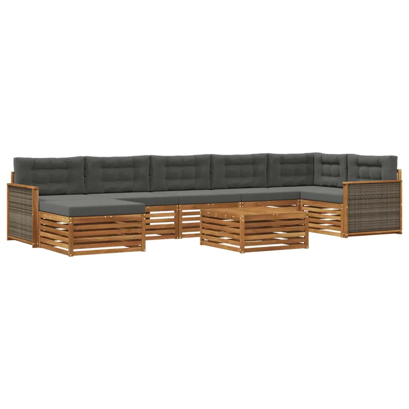 Lauko sofos komplektas su pagalve 8 pcs Natūralus ir antracitas