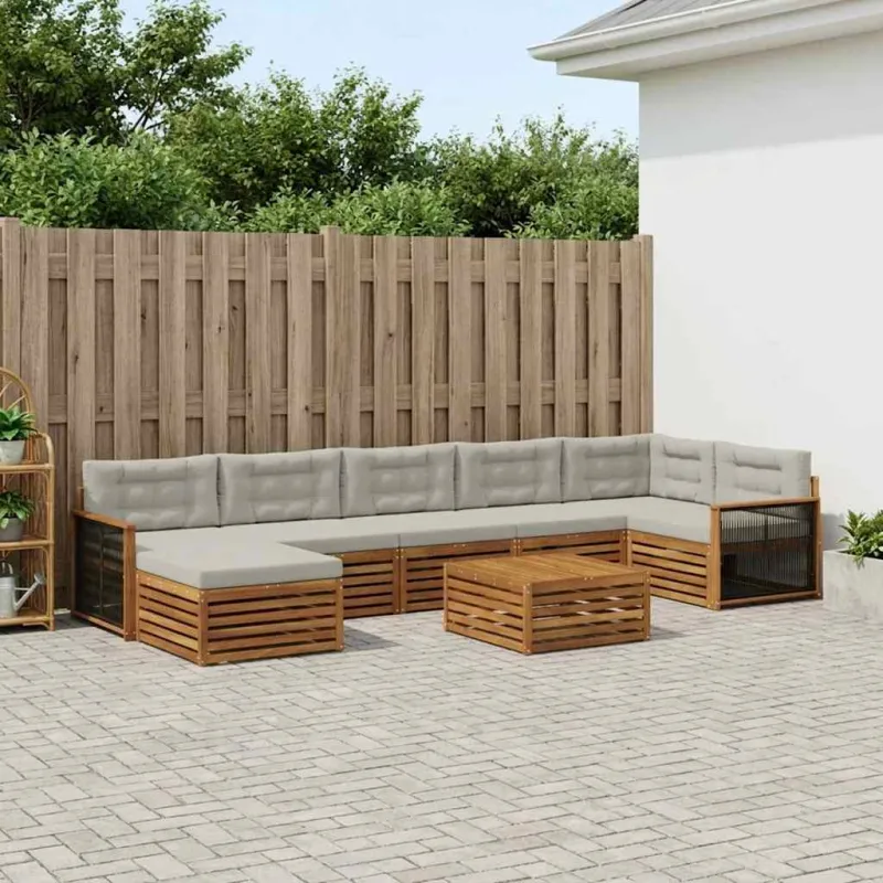 Lauko sofos komplektas 8 pcs Natūrali ir šviesiai pilka