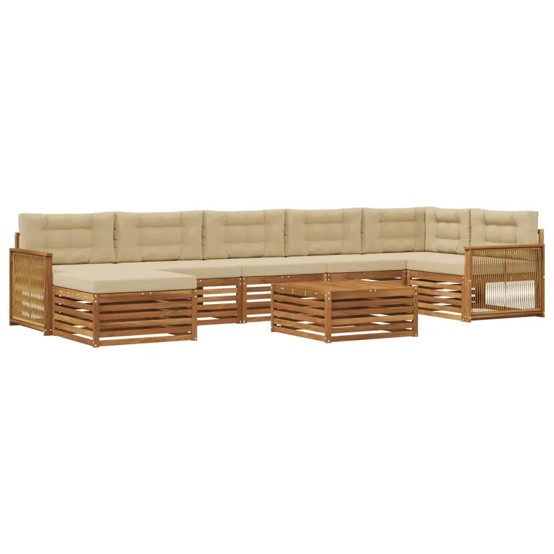 Lauko sofos komplektas su pagalve 8 pcs Natūralus ir bežinis