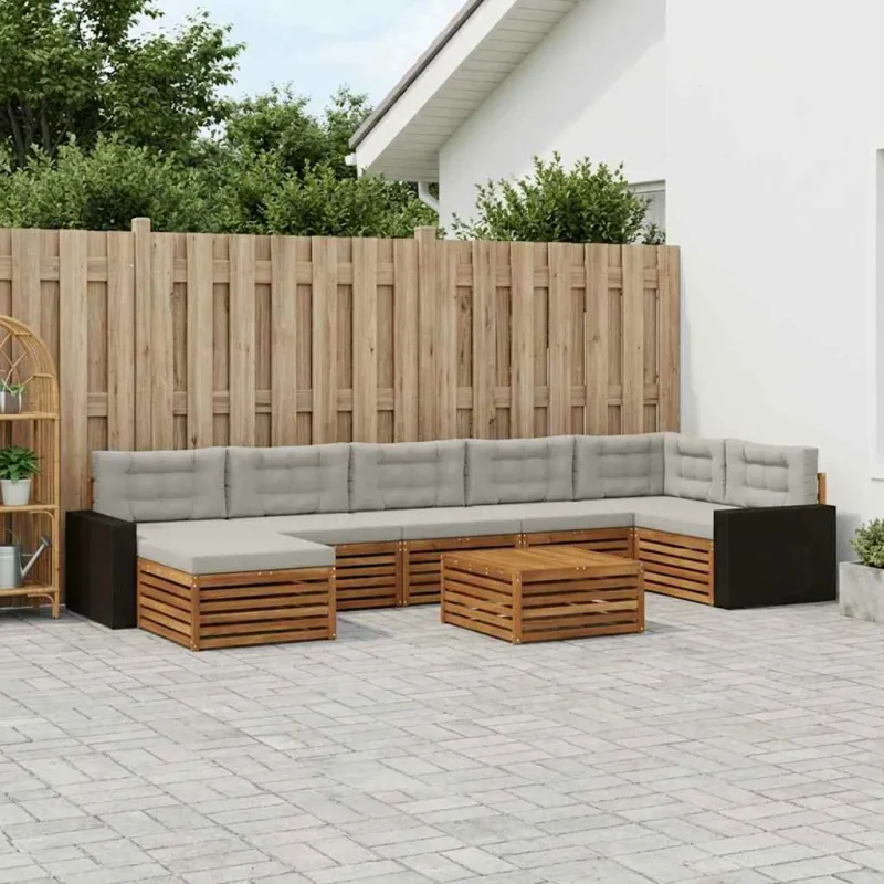 Lauko sofos komplektas 8 pcs Natūrali ir šviesiai pilka