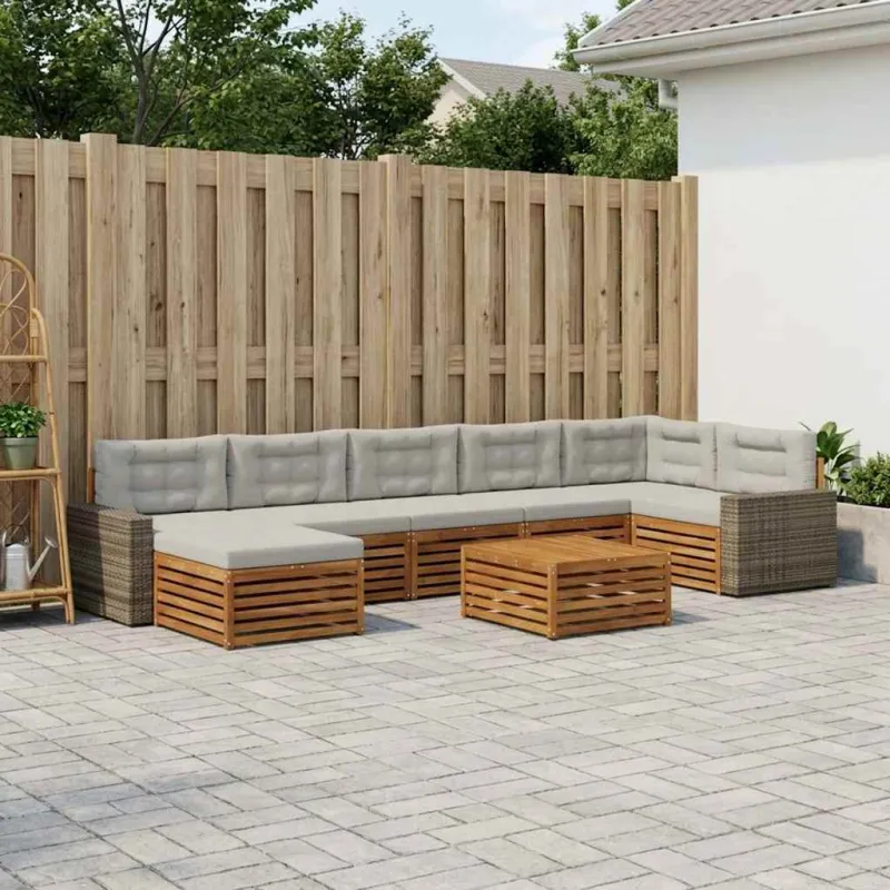 Lauko sofos komplektas 8 pcs Natūrali ir šviesiai pilka
