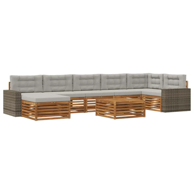 Lauko sofos komplektas 8 pcs Natūrali ir šviesiai pilka