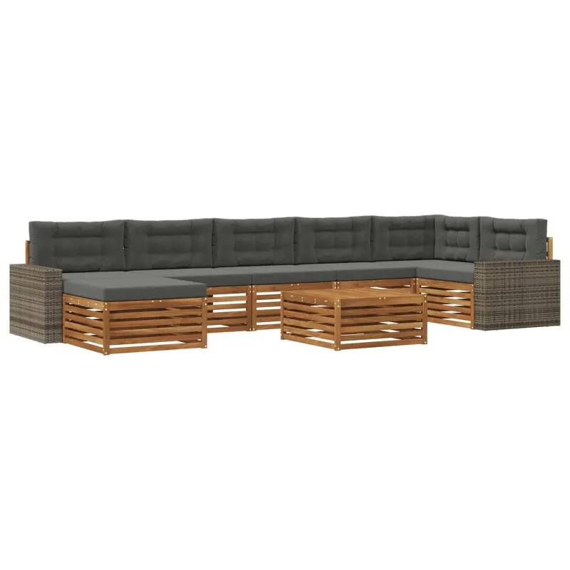 Lauko sofos komplektas su pagalve 8 pcs Natūralus ir antracitas