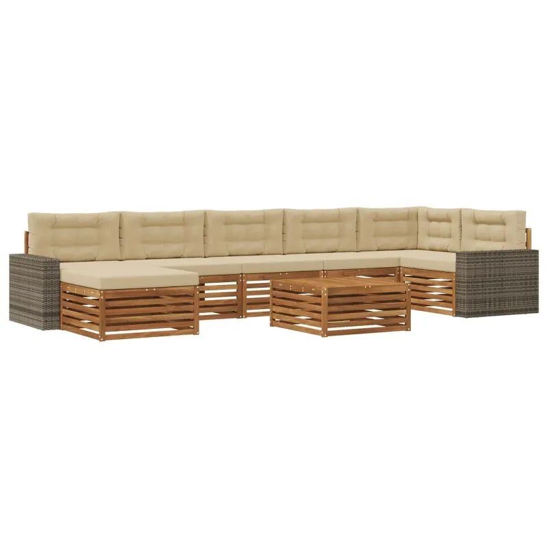 Lauko sofos komplektas su pagalve 8 pcs Natūralus ir bežinis