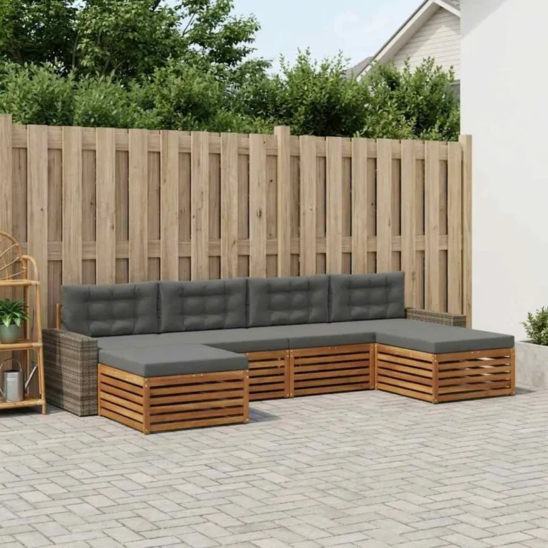 Sofų komplektai su pagalve 6 pcs Kietos akacijos mediena