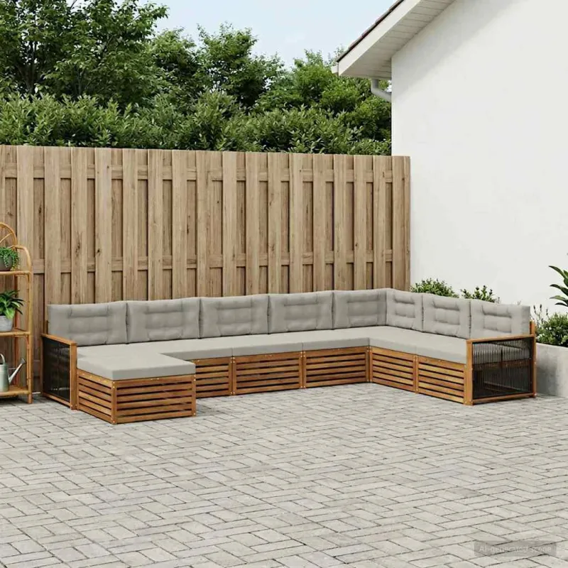 Lauko sofos komplektas 8 pcs Natūrali ir šviesiai pilka