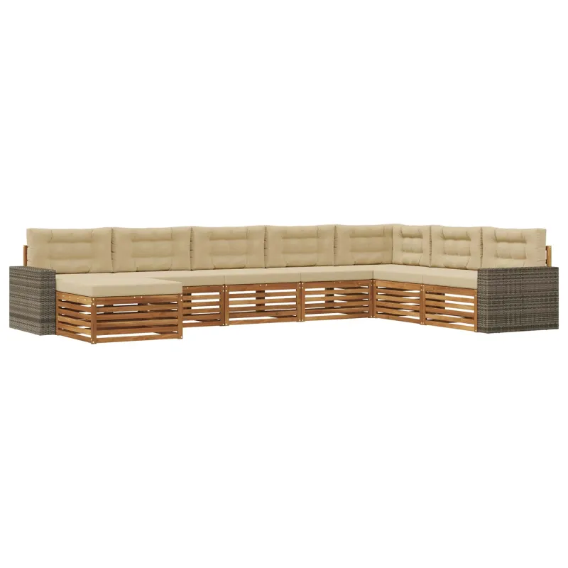 Lauko sofos komplektas su pagalve 8 pcs Natūralus ir bežinis