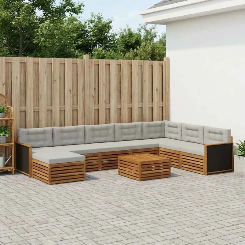 Lauko sofos komplektas 9 pcs Natūrali ir šviesiai pilka